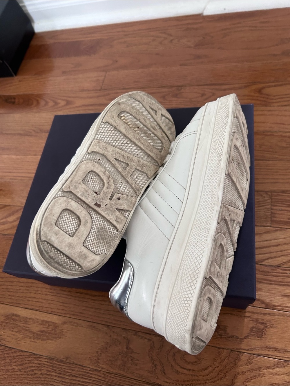 Prada White Leather Low-Top Sneakers - Picture 4 of 5